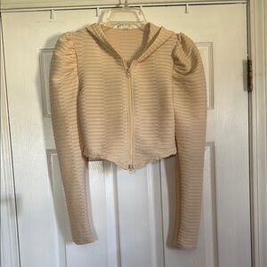 Cream Ribbed Crop Zip-Up Hoodie Size Small